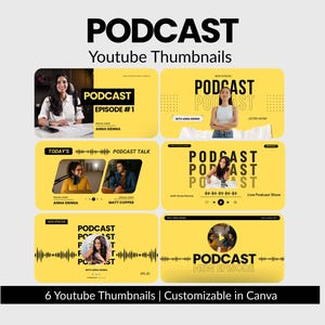 Modello di miniatura per podcast su YouTube Canva Miniatura di YouTube in grassetto Miniatura di YouTube modificabile per episodi di podcast Miniatura di YouTube gialla Miniatura per social media