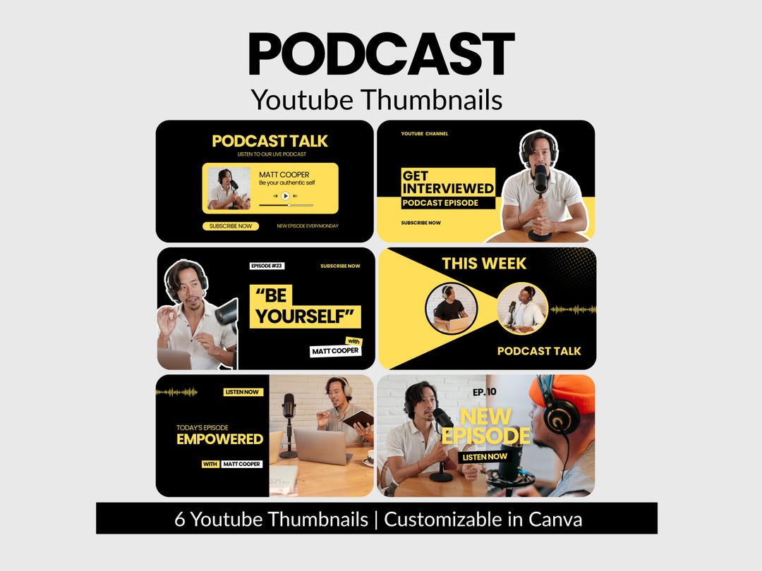 Podcast Youtube Thumbnail Template Canva Yellow Bold Youtube Thumbnail ...