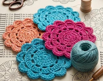 CROCHET PATTERN: Flower Coaster | Instant Download PDF | Easy Mug Rug Crochet