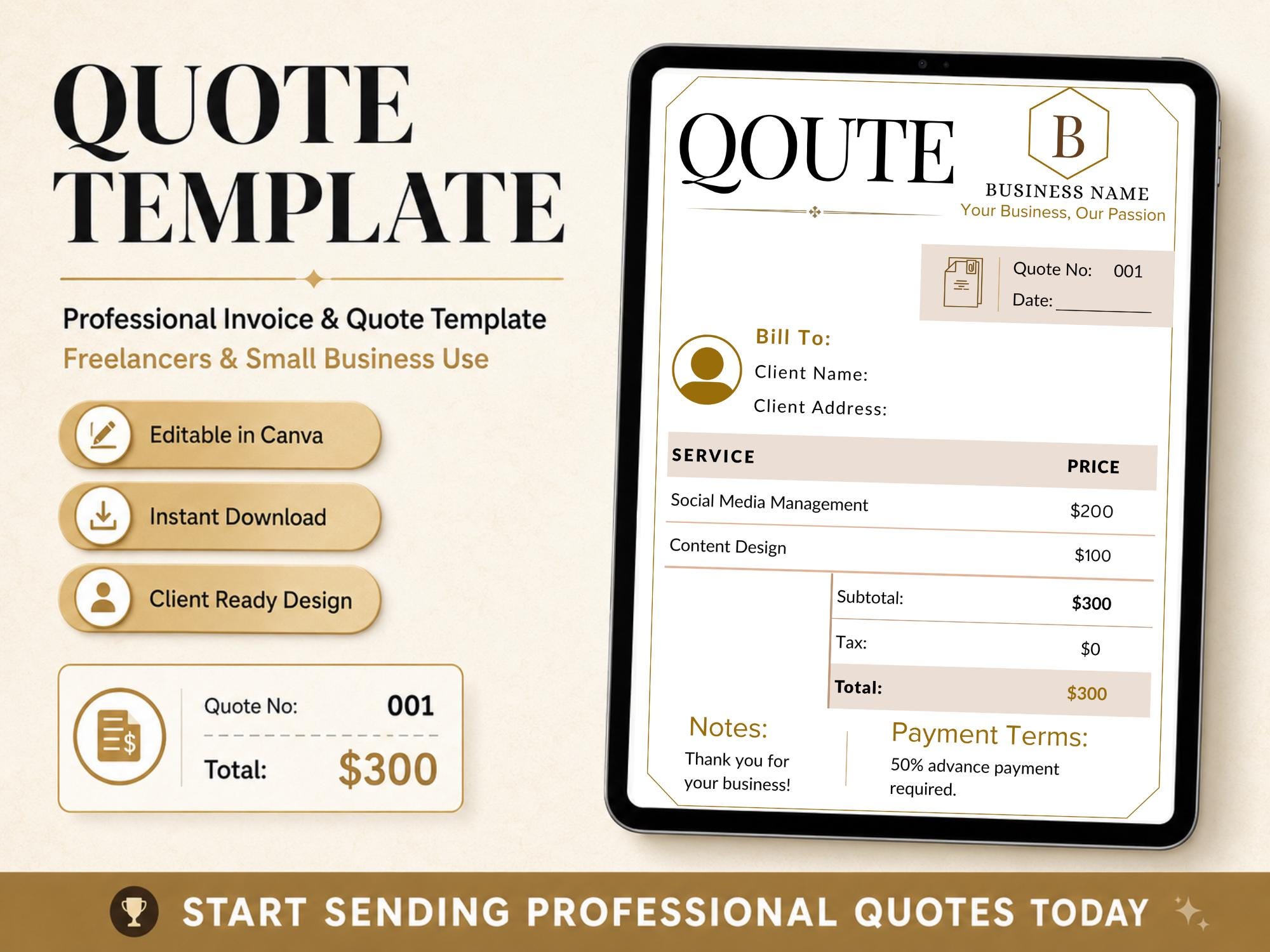Editable Quote Template | Professional Invoice Form (canva Download) - Etsy