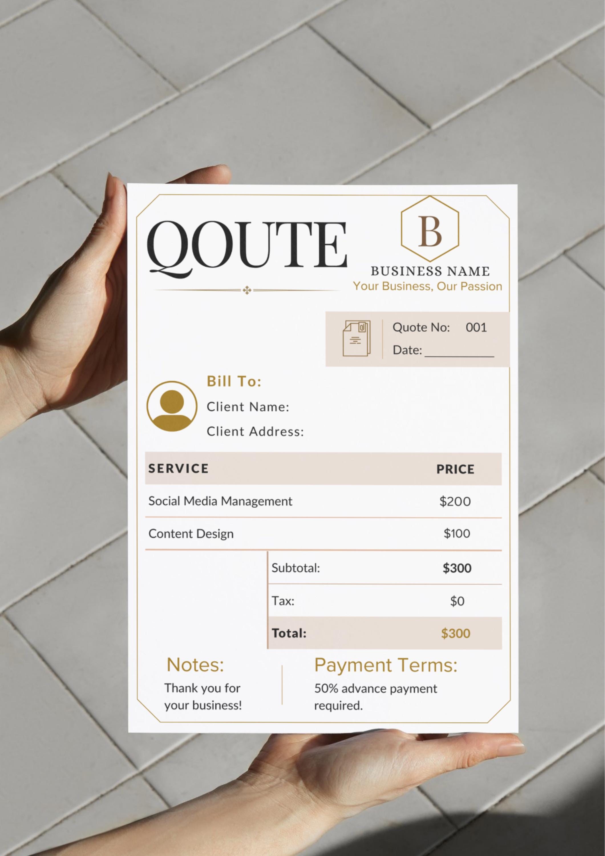Editable Quote Template | Professional Invoice Form (canva Download) - Etsy