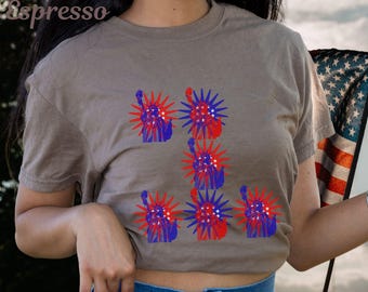 Statue of Liberty, Red/Blue, Number One, with 13 White Stars Graphic T-Shirt