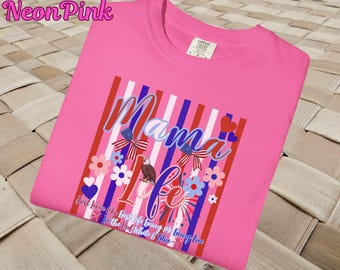 Mama Life T-Shirt | Patriotic Red White Blue Eagle Design, Comfort Colors 1717