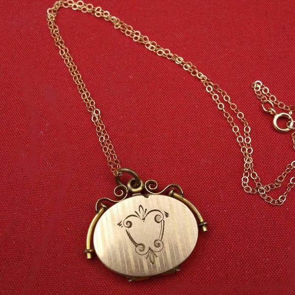 Victorian Gold Filled Locket, Antique Gold Locket, Shield Crest Locket