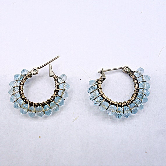 Small Aquamarine Silver Hoop Earrings, Petite Hoo… - image 8