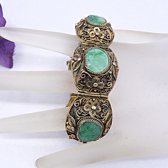 Antique Chinese Jade Bracelet, Chinese Export Jad… - image 10