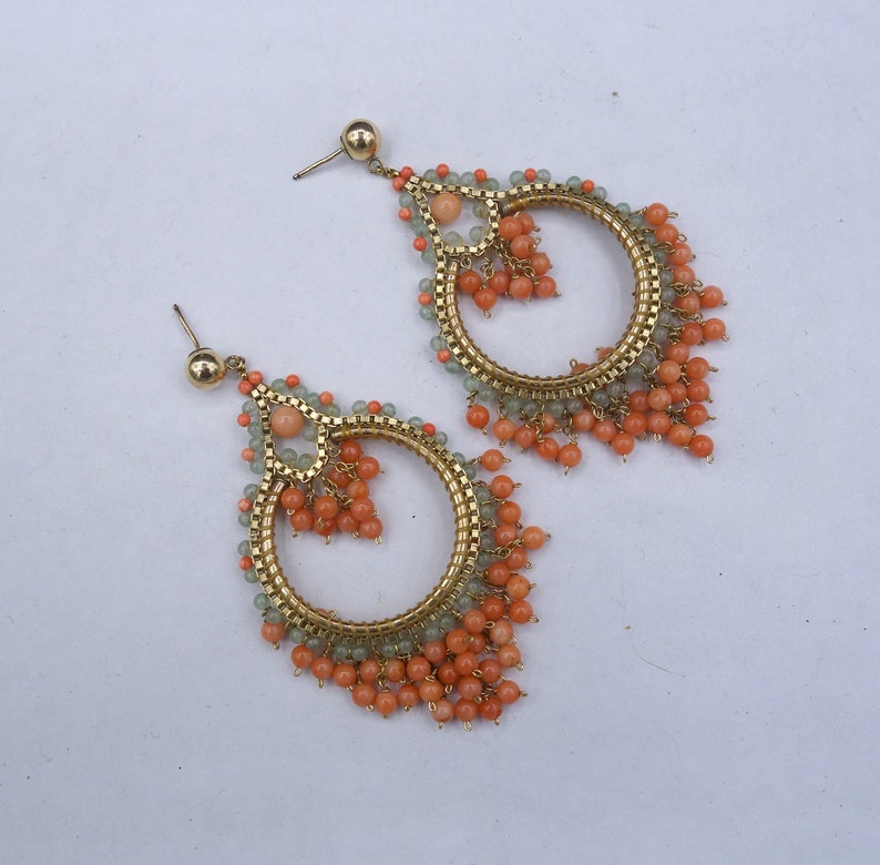 Statement Hoop Earrings Large Coral Chandelier Hoop Earrings Beach Party Earrings