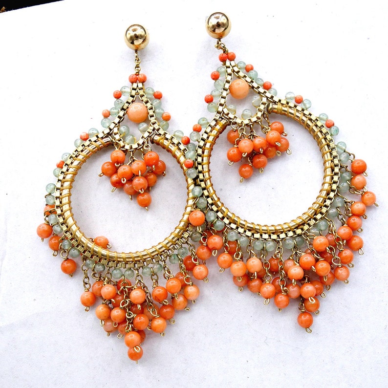 Statement Hoop Earrings Large Coral Chandelier Hoop Earrings Beach Party Earrings