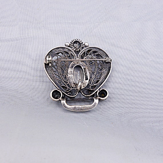Vintage Moonstone Sterling Silver Ornate Crown Br… - image 8