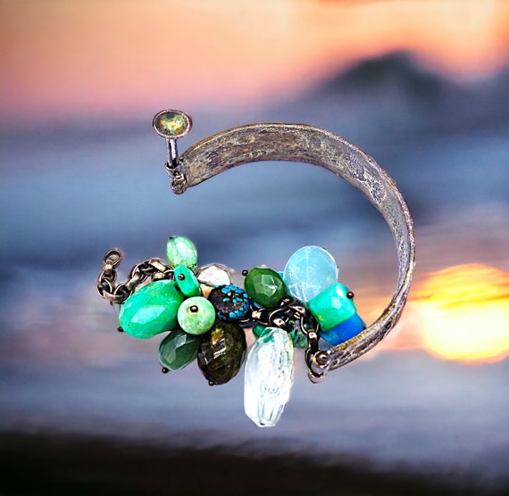 Oxidized Sterling Silver Multi Gemstone Bangle Br… - image 5