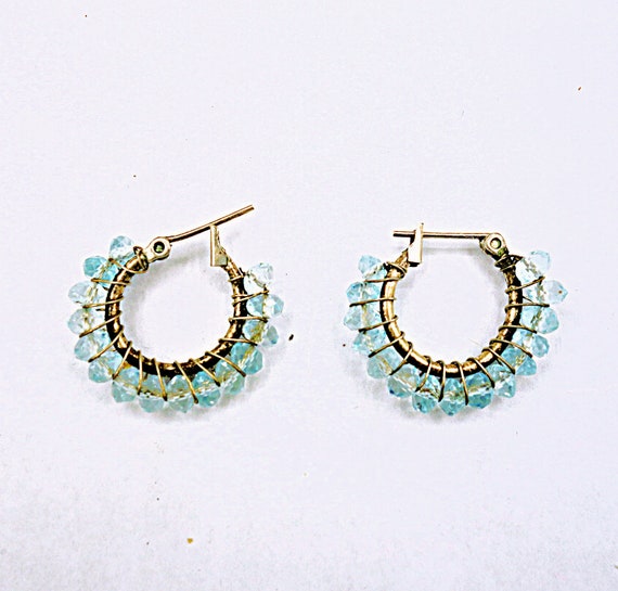 Small Aquamarine Silver Hoop Earrings, Petite Hoo… - image 5