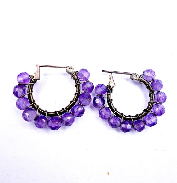 SALE Amethyst Small Hoop Earrings, Faceted  Amethy