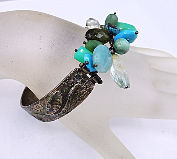 Oxidized Sterling Silver Multi Gemstone Bangle Br… - image 4