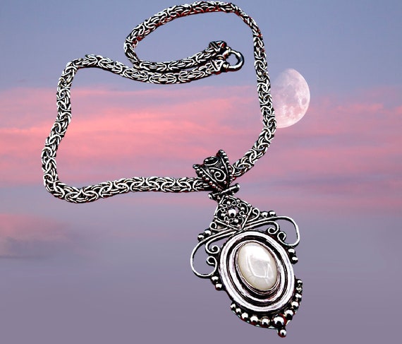 Moonstone Heavy Silver Statement Necklace ,Silver… - image 3
