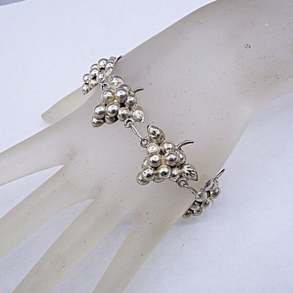 Mexican Sterling Silver Grape Bunches Bracelet, V… - image 10