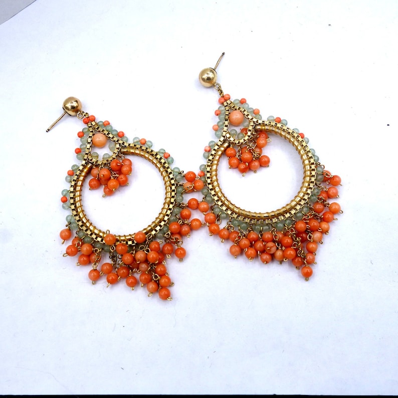 Statement Hoop Earrings Large Coral Chandelier Hoop Earrings Beach Party Earrings
