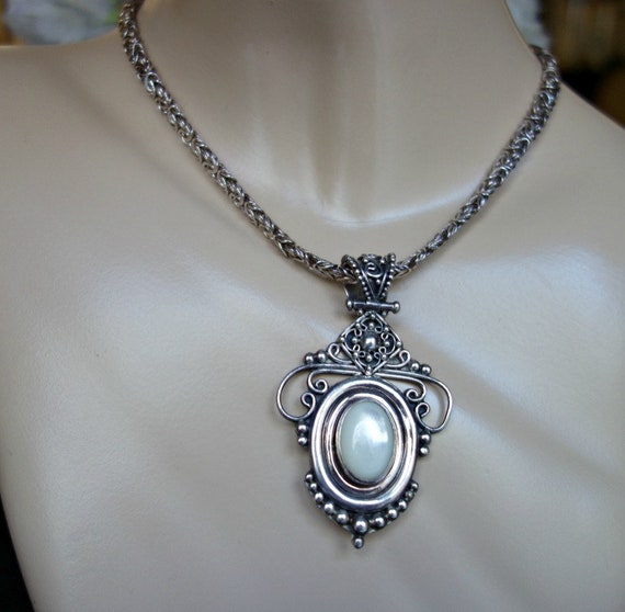 Moonstone Heavy Silver Statement Necklace ,Silver… - image 8