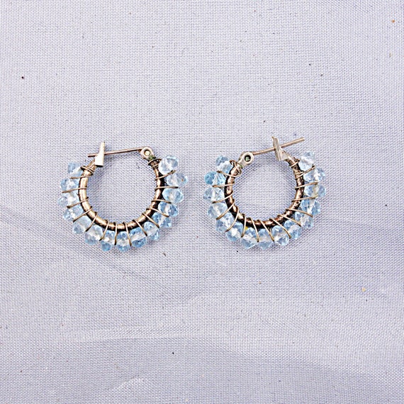 Small Aquamarine Silver Hoop Earrings, Petite Hoo… - image 6