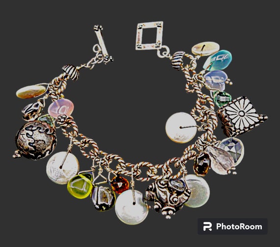 Sterling silver Charm Bracelet Handmade,  Coin Pe… - image 4