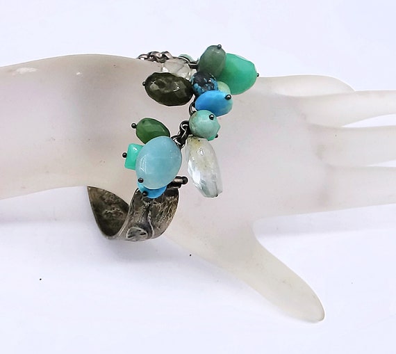 Oxidized Sterling Silver Multi Gemstone Bangle Br… - image 6