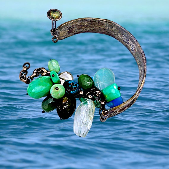 Oxidized Sterling Silver Multi Gemstone Bangle Br… - image 3