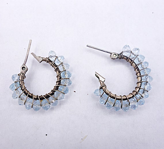 Small Aquamarine Silver Hoop Earrings, Petite Hoo… - image 7