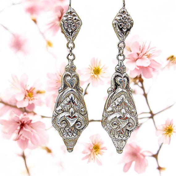 Embossed Silver Dangle Earrings: Lightweight Pier… - image 6