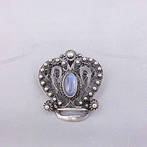 Vintage Moonstone Sterling Silver Ornate Crown Br… - image 7