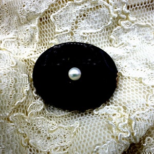 Victorian Jet Mourning Locket Brooch, Genuine Pearl, 9k Gold