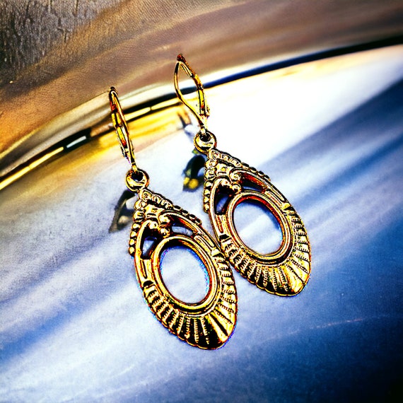 14K Gold Drop Earrings, Victorian Revival Gold Ea… - image 10