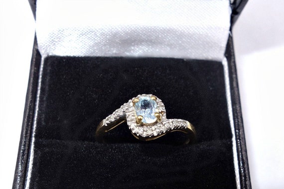 SALE Vintage Aquamarine, Diamond Ring, 9k Gold Ri… - image 10