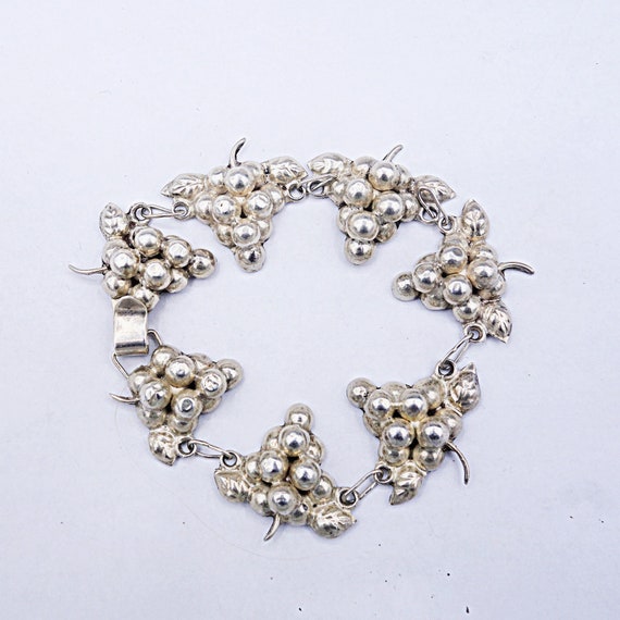 Mexican Sterling Silver Grape Bunches Bracelet, V… - image 9