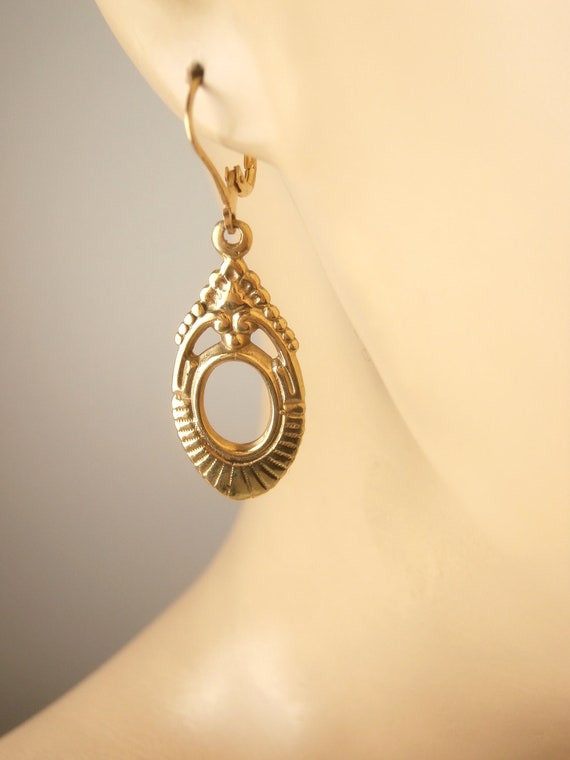 14K Gold Drop Earrings, Victorian Revival Gold Ea… - image 9