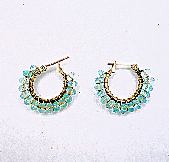 Small Aquamarine Silver Hoop Earrings, Petite Hoo… - image 9