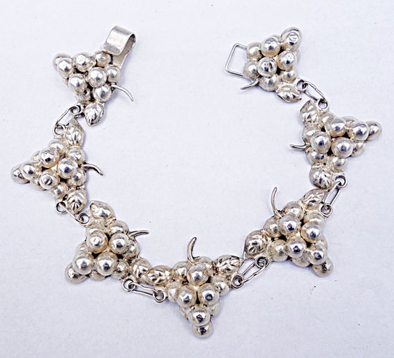 Mexican Sterling Silver Grape Bunches Bracelet, V… - image 5