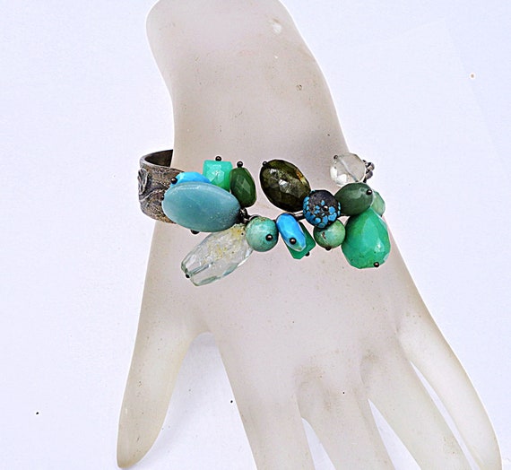 Oxidized Sterling Silver Multi Gemstone Bangle Br… - image 10