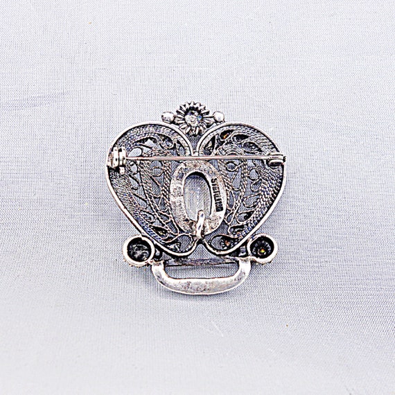 Vintage Moonstone Sterling Silver Ornate Crown Br… - image 9