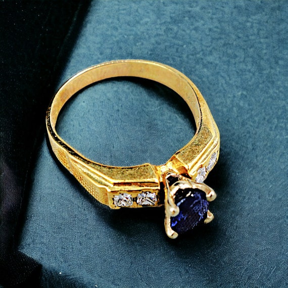 Antique Natural Sapphire and Diamond 14K Gold Rin… - image 2