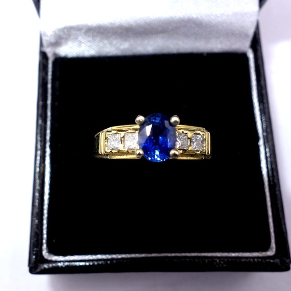 Antique Natural Sapphire and Diamond 14K Gold Rin… - image 9