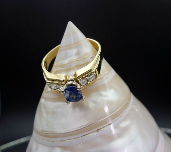 Antique Natural Sapphire and Diamond 14K Gold Rin… - image 6