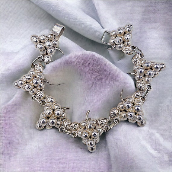 Mexican Sterling Silver Grape Bunches Bracelet, V… - image 2