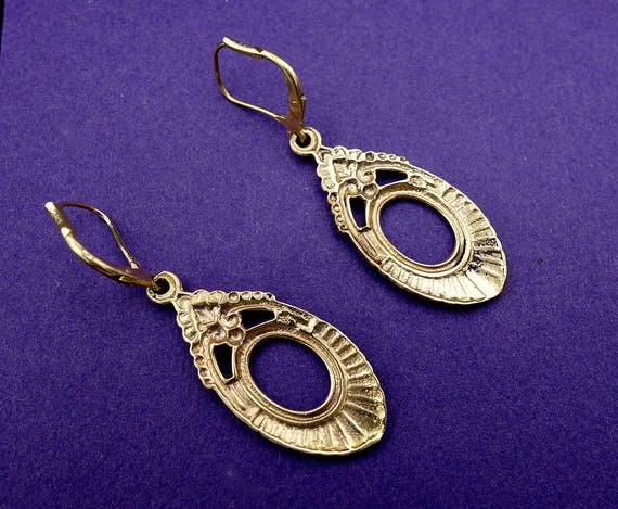 14K Gold Drop Earrings, Victorian Revival Gold Ea… - image 8