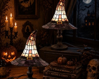Witch Hat Halloween Lamp | Gothic Night Light | Spooky Season Decor Lamp | Wizard Witchy Hat Lamp | Bedside/Desk or Table Lamp