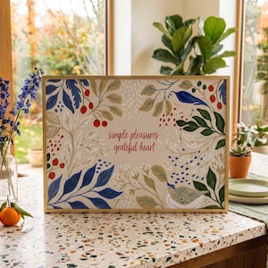 Piaceri Semplici, Quadro con Cuore Grato, Decorazione Autunnale per il Ringraziamento, Poster con Citazione Floreale Autunnale