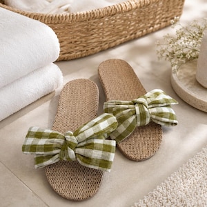 Handwoven Linen Slide Sandals | Minimalist Summer Slippers, Breathable Flat Shoes