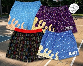 Custom Ice Cream Mesh Shorts, Summer Baseball Lifestyle Shorts for Kids Youth Adults, Personalized Athletic Sprinkle Shorts, Fun Sportswear