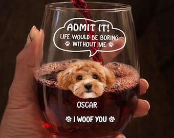 Personalized Life Would Be Boring Without Me Pet Wine Glass, Custom Photo Stemless Glass, Funny Pet Lover Gift, Birthday Gift for Pet Owner