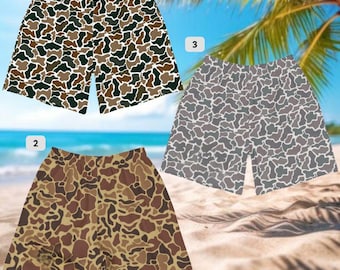 3 Style Outfitter Deer Camo Old School Camo and Duck Camo Pattern Hawaiian Short, Swim Trunks, Underwear Beach Short, Casual Athletic Shorts