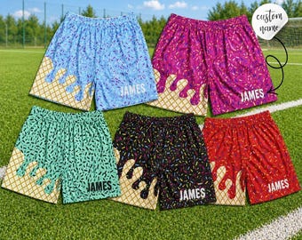 Personalized Ice Cream Mesh Shorts, Custom Name Baseball Lifestyle Summer Shorts for Kids Youth Adults, Funny Sprinkle Athletic Shorts