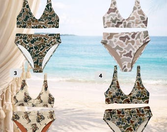 Camo Bikini Set, High Waisted Swimsuit Women, Duck Camo, Cowboy Two Piece Swimwear, Summer Beach Bathing Suit, Hunting Style Bikini Outfit